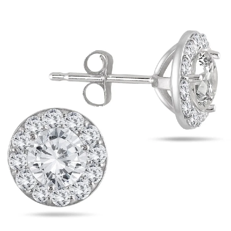 sapphire stud earrings for women -14k White Gold 1ct TDW Diamond Halo Stud Earrings