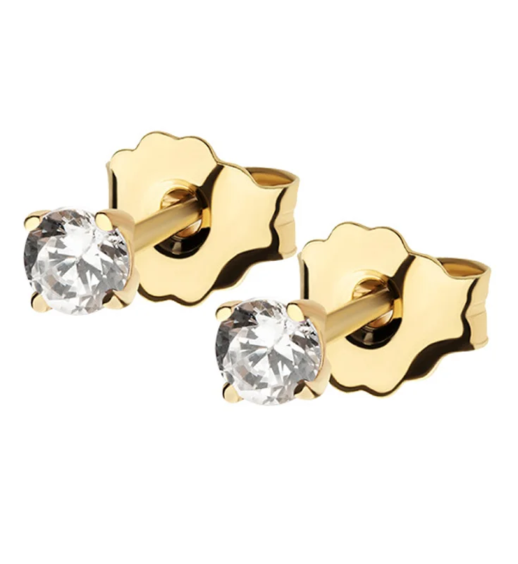 personalized initial stud earrings for women -14kt Gold April Birthstone Clear CZ Stud Earrings