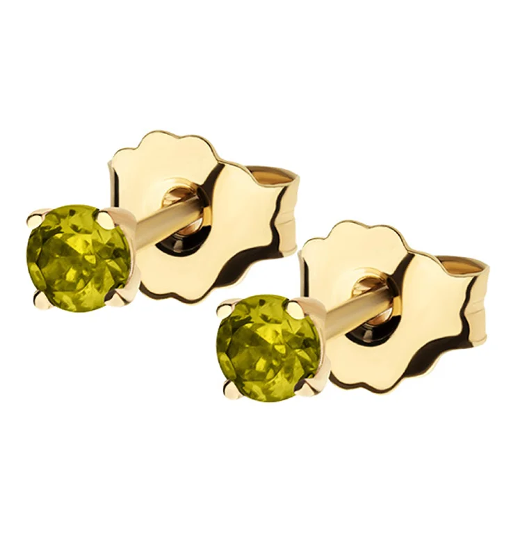 rose gold stud earrings for women -14kt Gold August Birthstone Peridot CZ Stud Earrings