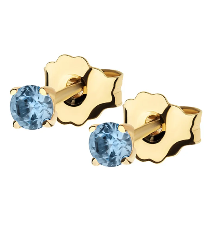 pearl stud earrings for brides -14kt Gold December Birthstone Blue CZ Stud Earrings