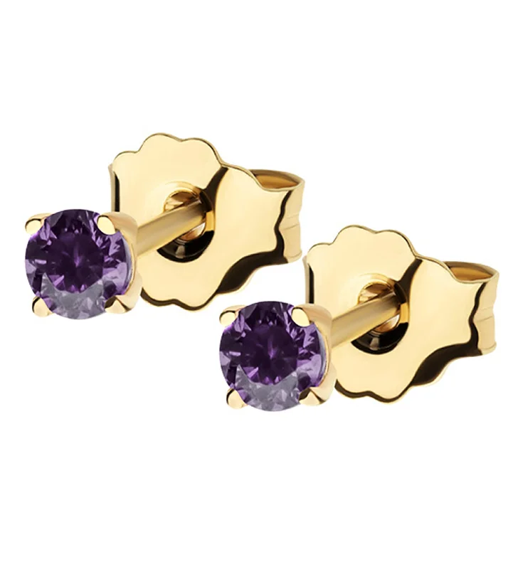 pearl stud earrings for women -14kt Gold February Birthstone Amethyst CZ Stud Earrings