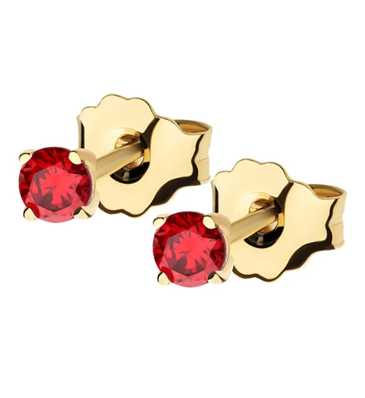 crystal stud earrings for women -14kt Gold January Birthstone Garnet CZ Stud Earrings