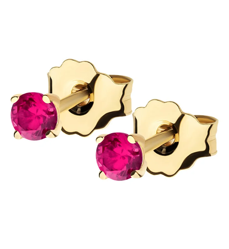 classic pearl stud earrings for women -14kt Gold July Birthstone Ruby Corundum CZ Stud Earrings