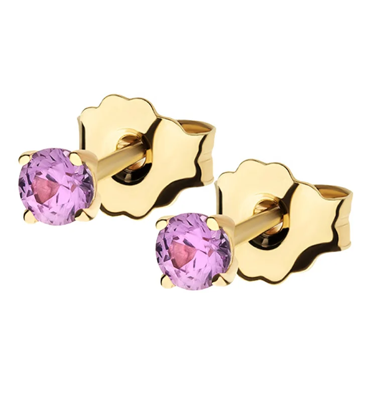 rose gold stud earrings with crystals -14kt Gold June Birthstone Alexandrite CZ Stud Earrings