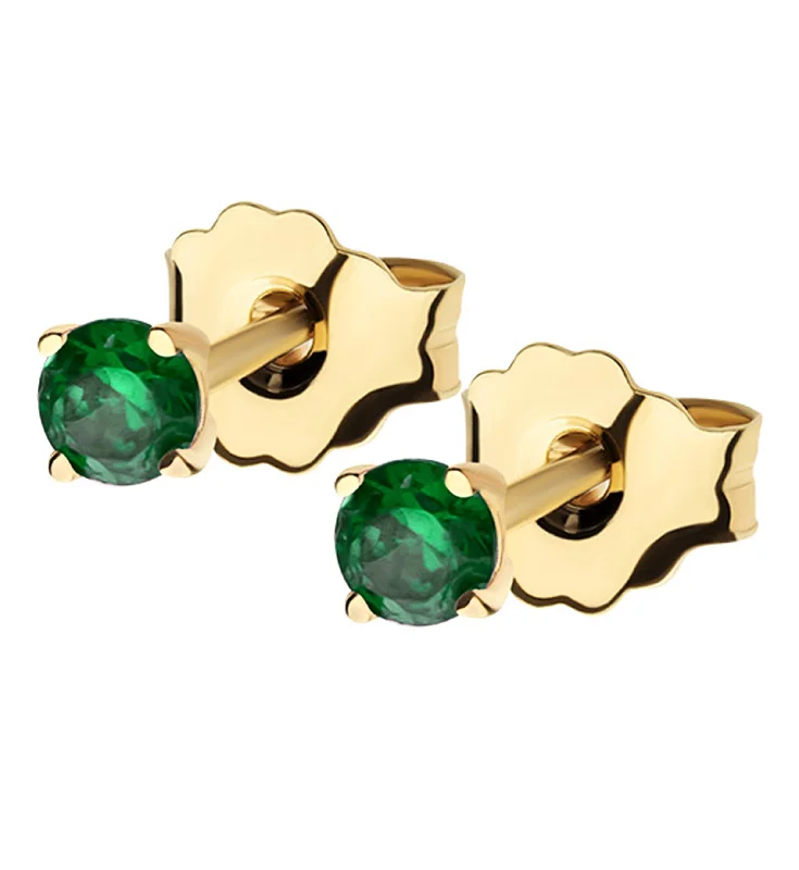 vintage stud earrings for women -14kt Gold May Birthstone Emerald CZ Stud Earrings