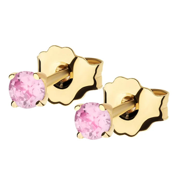 small stud earrings for teens -14kt Gold October Birthstone Pink CZ Stud Earrings