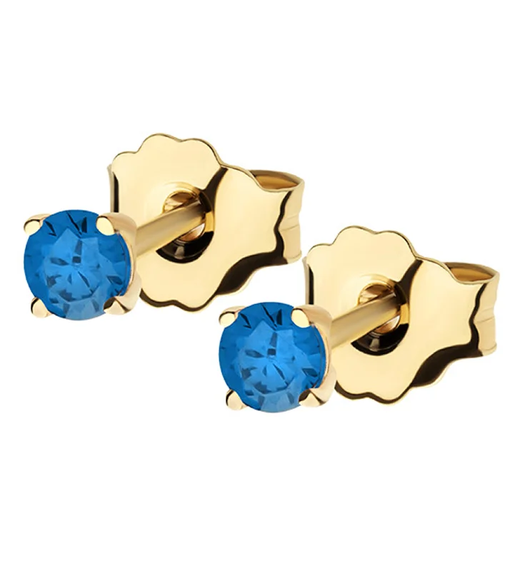 vintage-inspired stud earrings for women -14kt Gold September Birthstone Sapphire CZ Stud Earrings