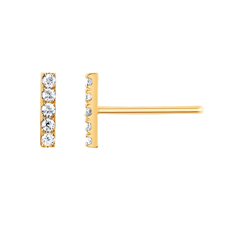 small stud earrings for daily wear -Diamond Bar Stud Earrings