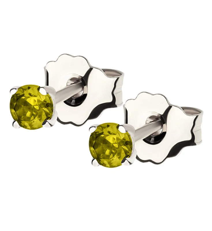 heart-shaped stud earrings for women -14kt White Gold August Birthstone Peridot CZ Stud Earrings