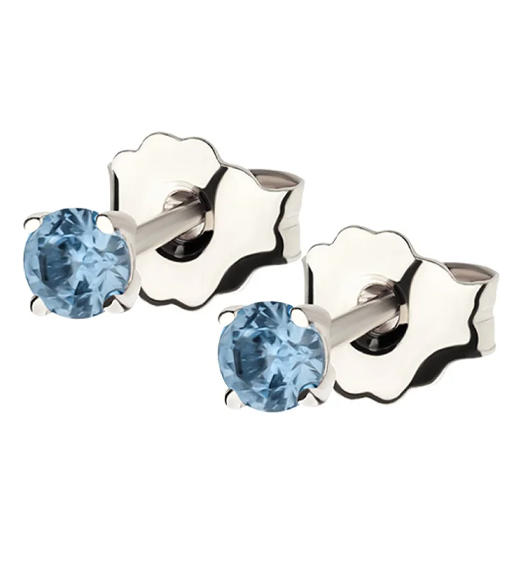 double stud earrings for a unique look -14kt White Gold December Birthstone Blue CZ Stud Earrings