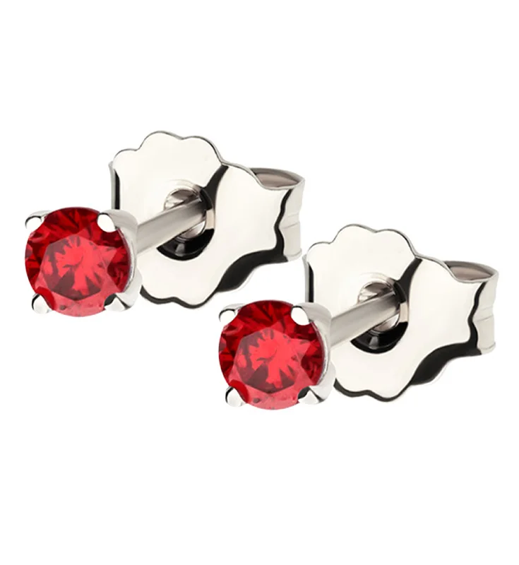 chic stud earrings for weddings -14kt White Gold January Birthstone Garnet CZ Stud Earrings