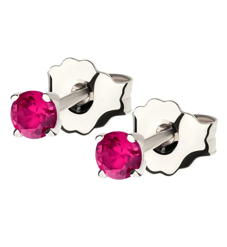 cute stud earrings for young girls -14kt White Gold July Birthstone Ruby Corundum CZ Stud Earrings