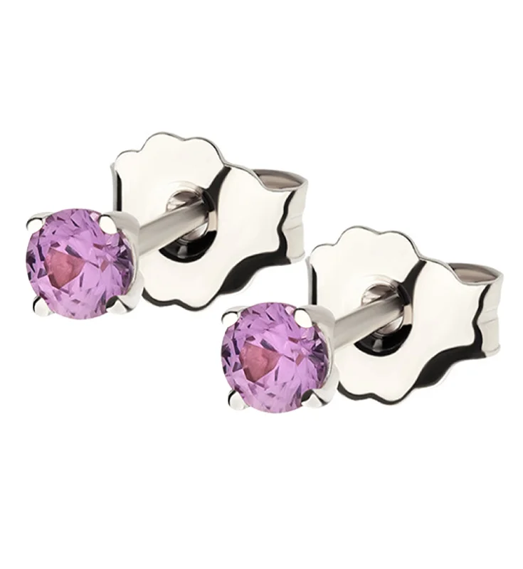 cute star-shaped stud earrings for girls -14kt White Gold June Birthstone Alexandrite CZ Stud Earrings