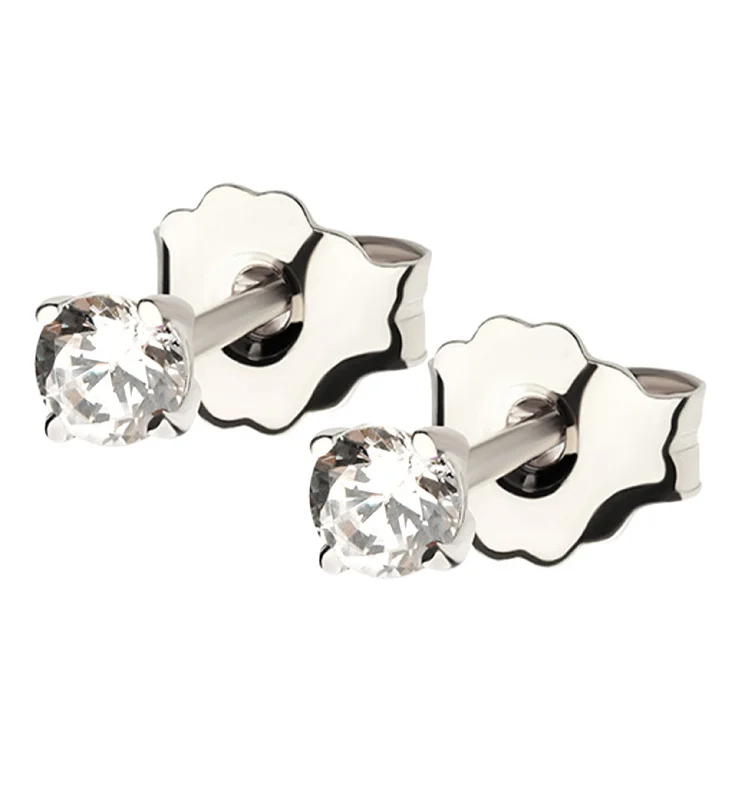 stylish stud earrings for girls -14kt White Gold April Birthstone Clear CZ Stud Earrings