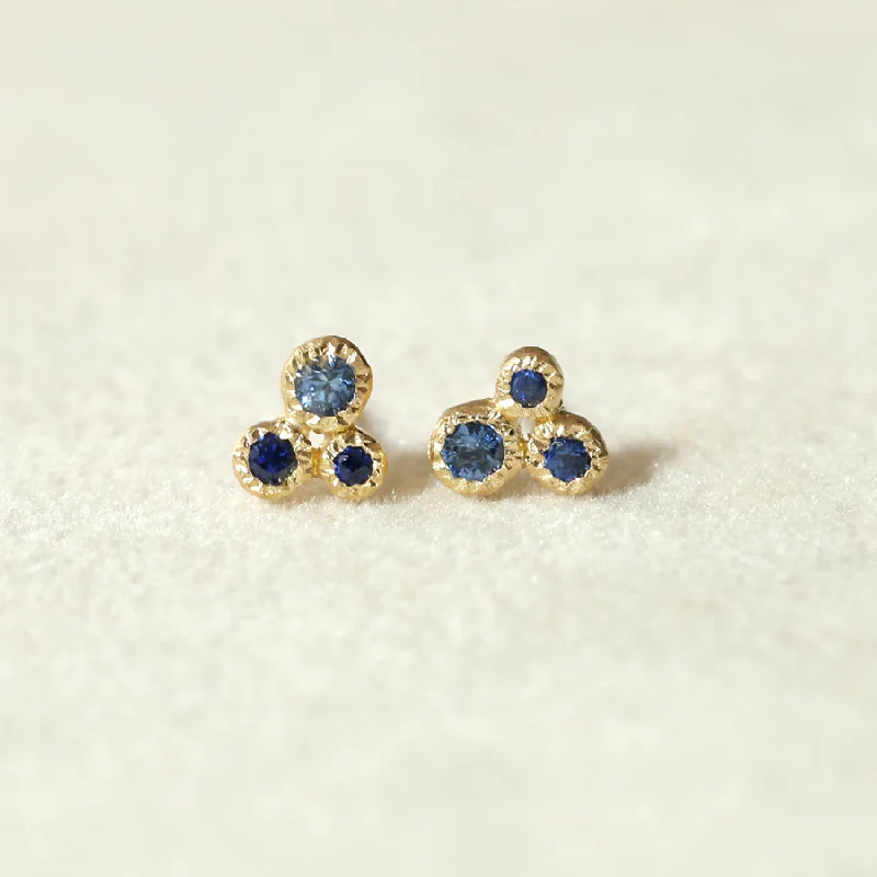 crystal stud earrings for women -3 bezel blue sapphire studs