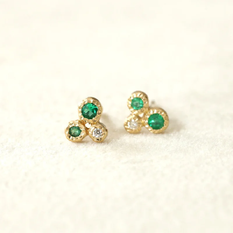 butterfly stud earrings for girls -3 bezel emerald studs