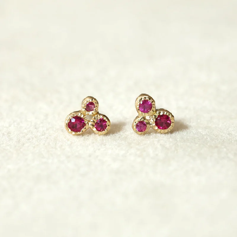 blue sapphire stud earrings for women -3 bezel Ruby studs