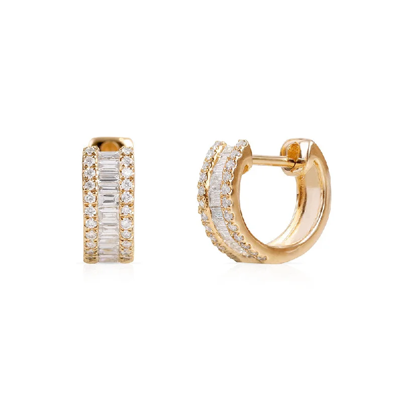 round stud earrings for women -AIREN BAGUETTE DIAMOND HUGGIES