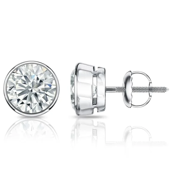 gold stud earrings for women with diamonds -Auriya 1 1/4ctw Round Diamond Stud Earrings Bezel-set Platinum - GIA Certified