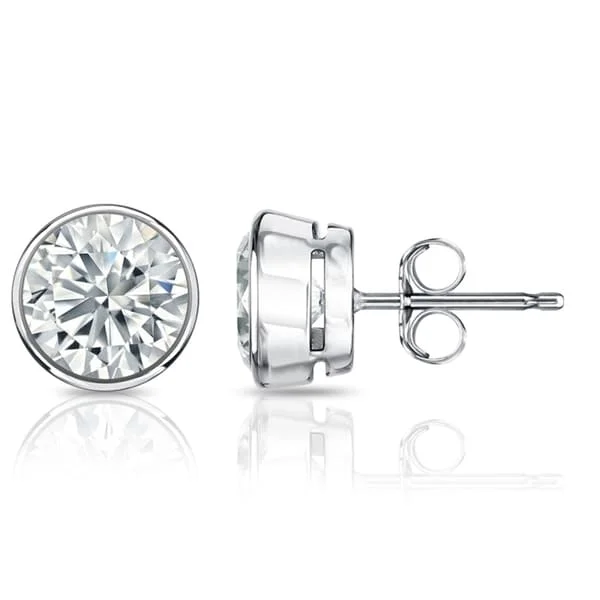 small stud earrings for girls -Auriya 1 1/5ctw Round Diamond Stud Earrings Bezel-set Platinum - GIA Certified