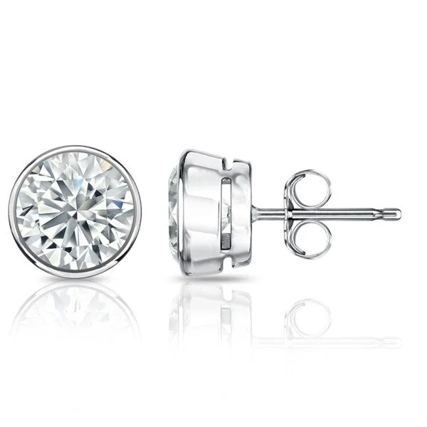 simple silver stud earrings for everyday wear -Auriya 14k Gold Certified 1.50 ct. TDW Bezel Set Round Diamond Stud Earrings