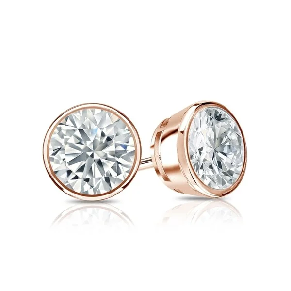 glamorous stud earrings for evening wear -Auriya 14k Gold Certified 2.70 ct. TDW Bezel Set Round Diamond Stud Earrings