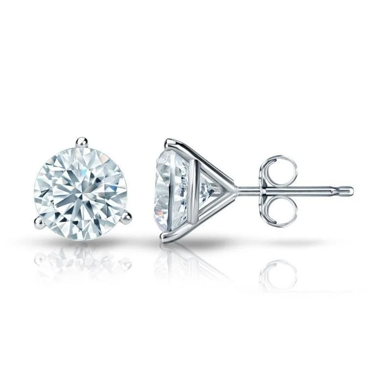 gold stud earrings for everyday wear -Auriya Platinum Certified 2.70 ct. TDW 3-Prong Martini Round Diamond Stud Earrings