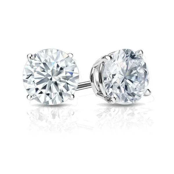 silver stud earrings with pearls -Auriya Platinum GIA Certified 4.20 carat TDW Round Diamond Stud Earrings