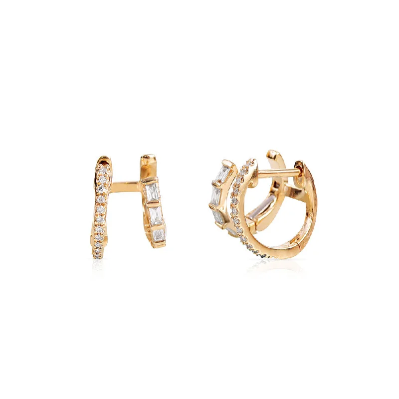 custom name stud earrings for girls -ROBIN BAGUETTE DIAMOND DOUBLE CAGE EARRINGS