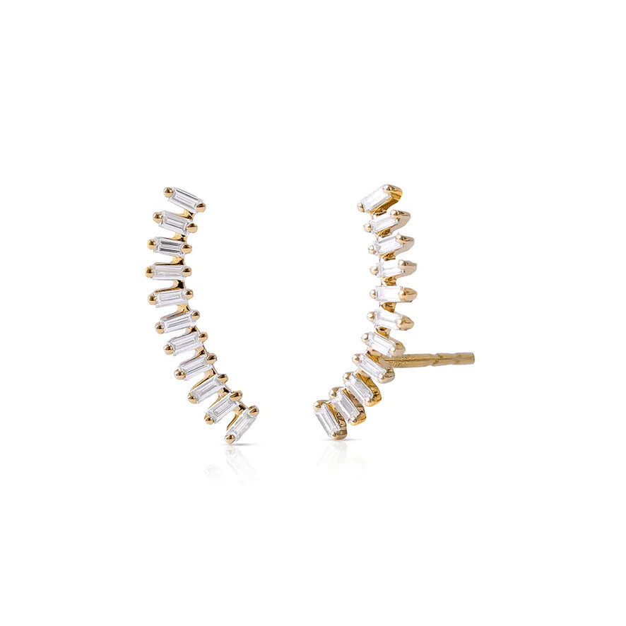 classic pearl stud earrings for women -BAGUETTE DIAMOND CLIMBERS