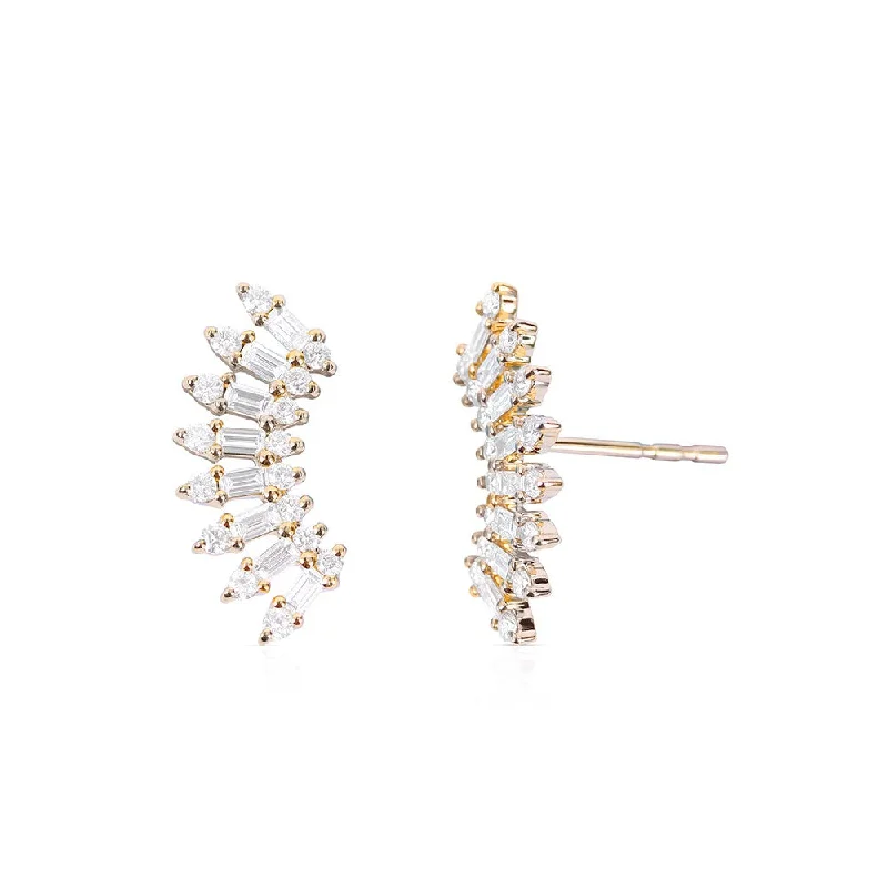 stud earrings for wedding guests -BAGUETTE DIAMOND CROWN CLIMBERS