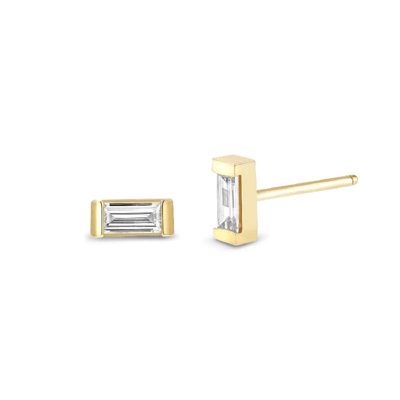 fancy stud earrings for fashionistas -Baguette Diamond Stud Earrings