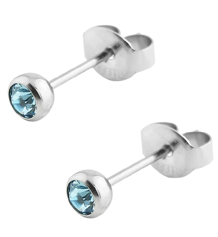 elegant stud earrings for formal events -Aqua Bezel CZ Stainless Steel Stud Earrings