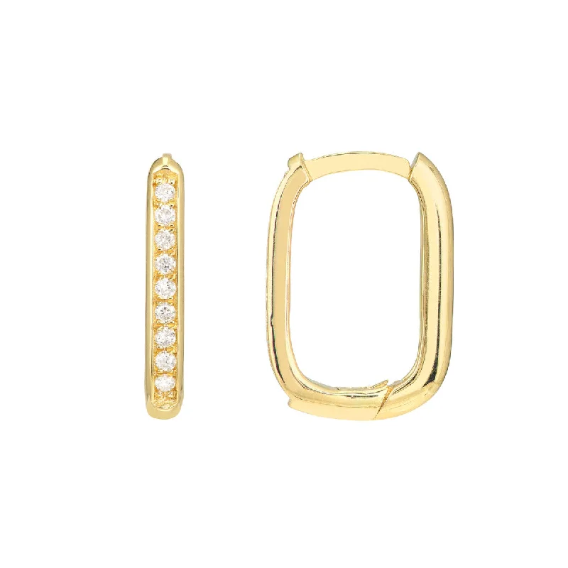 geometric stud earrings for women -CHUNKY RECTANGLE DIAMOND HUGGIES 12MM