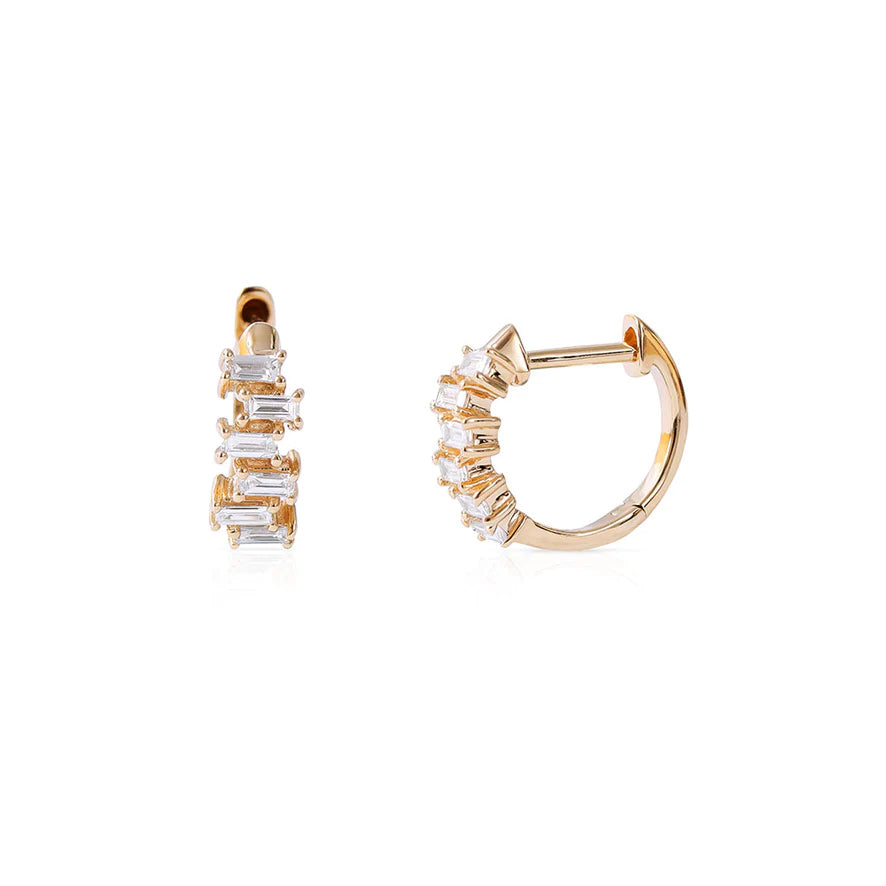 handmade stud earrings for women -CHLOE BAGUETTE DIAMOND HOOPS