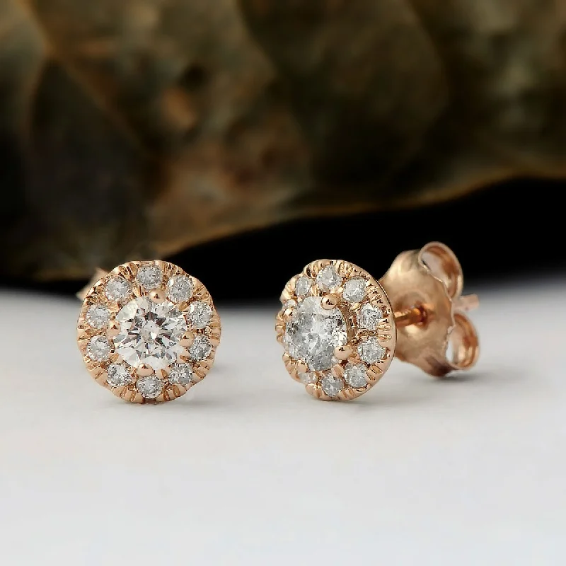 cubic zirconia stud earrings for women -De Couer 10k Rose Gold 1/2ct TDW Diamond Halo Stud Earring