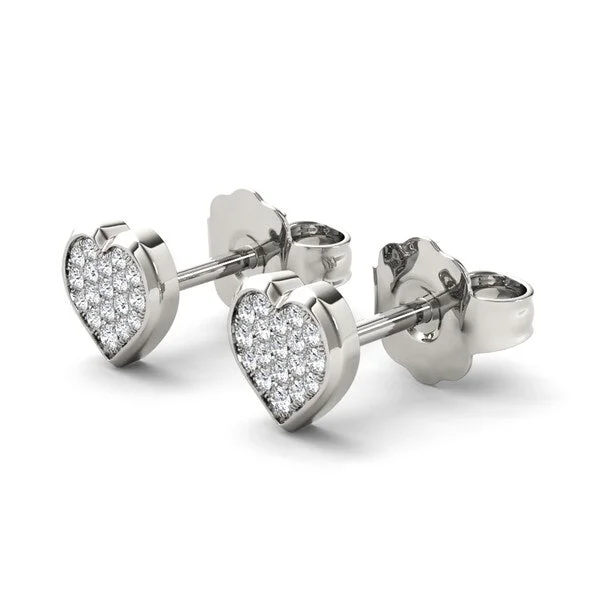 classic gold stud earrings for women -De Couer 10k White Gold 1/10ct Diamond Heart Shape Stud Earrings