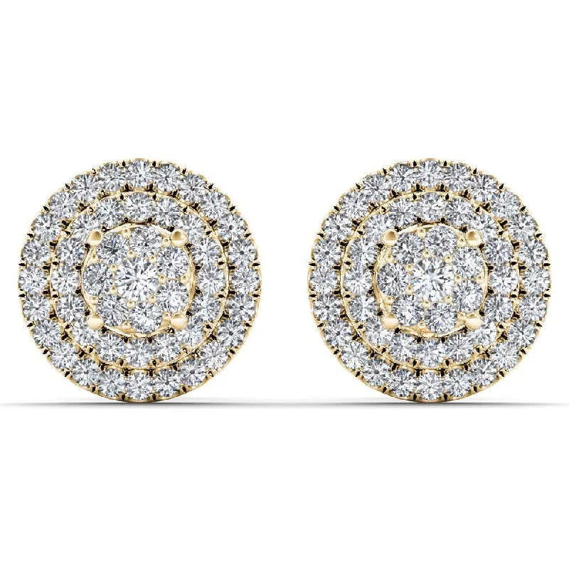 glamorous stud earrings for evening wear -De Couer 10k Yellow Gold 1/2ct TDW Diamond Cluster Double Frame Stud Earrings