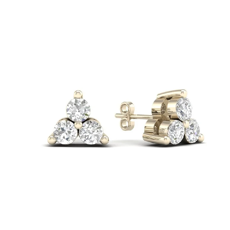 vintage-inspired stud earrings for women -De Couer 10k Yellow Gold 1/3ct TDW Diamond Three Stone Stud Earrings