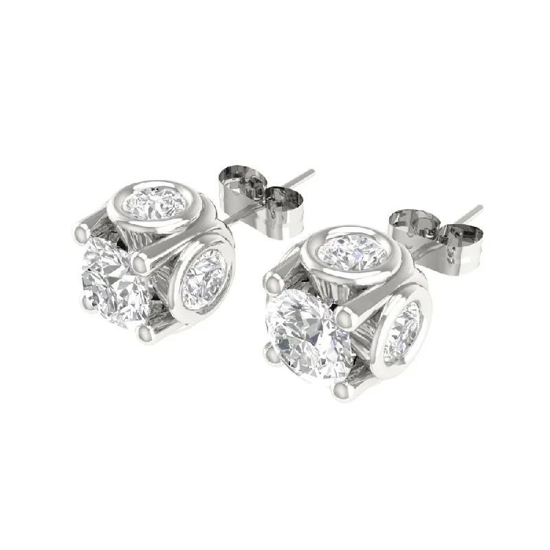 trendy gold stud earrings for women -De Couer 14k White Gold 1ct TDW Diamond Stud Earrings - White H-I