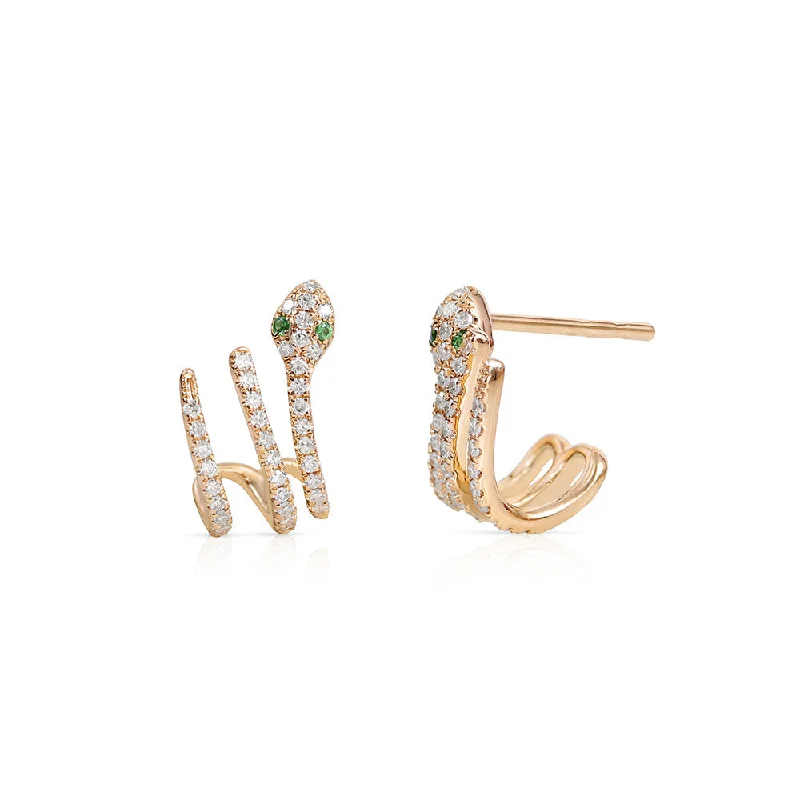 sterling silver stud earrings for girls -DIAMOND AND SNAKE CAGE STUDS