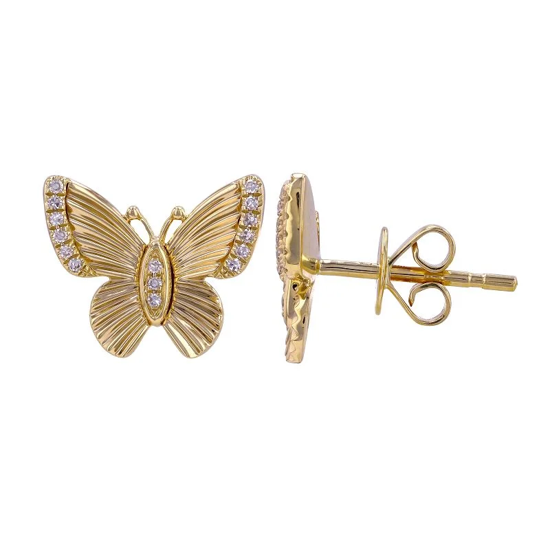 sterling silver stud earrings for girls -DIAMOND FLUTED GOLD BUTTERFLY STUD EARRINGS