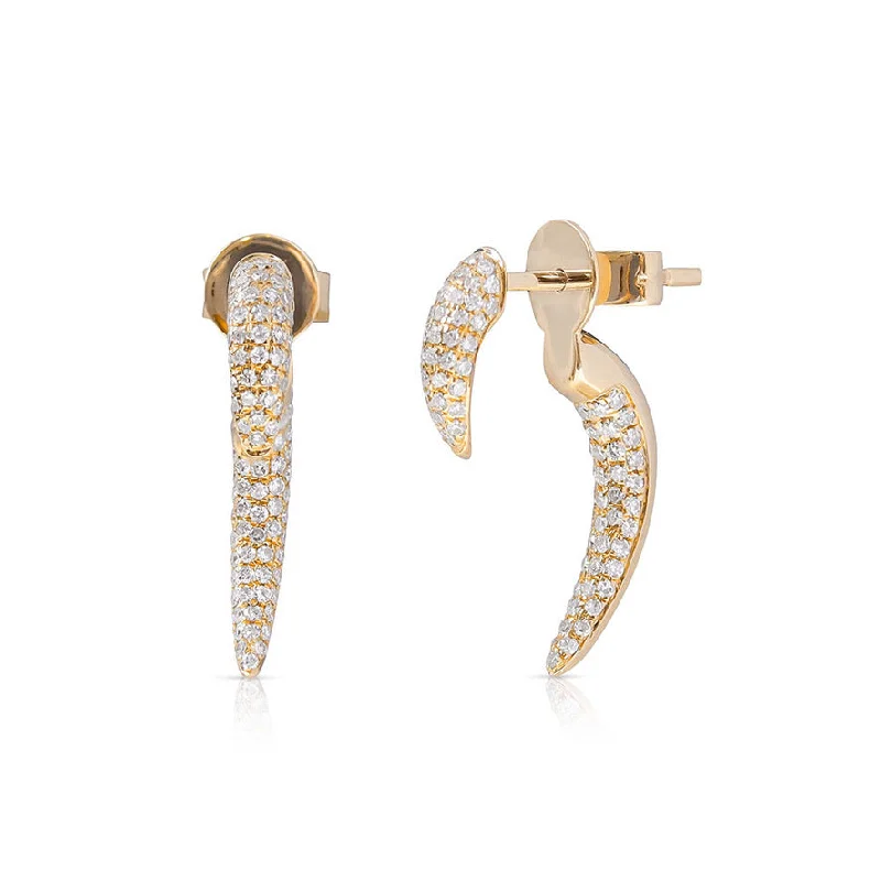 rose gold stud earrings with crystals -DIAMOND JACKET HORN EARRINGS