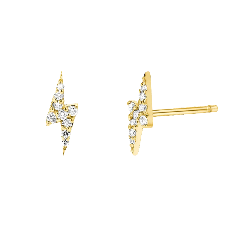 gold stud earrings for women -Diamond Lightning Bolt Stud Earrings