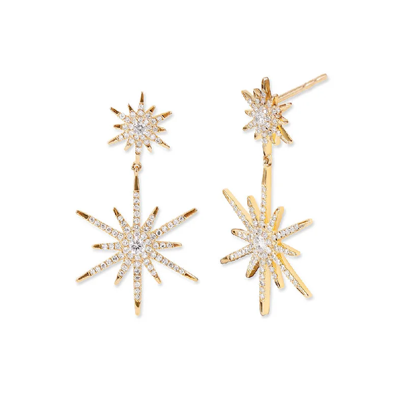 bold gold stud earrings for women -DIAMOND STARBURST DROP EARRINGS