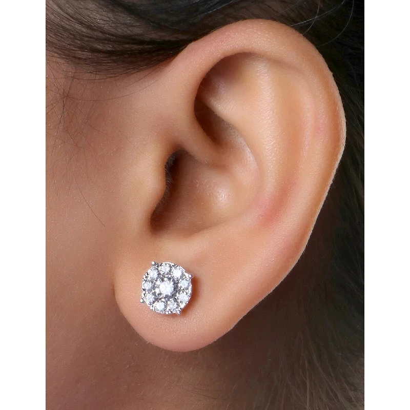 rose gold stud earrings for daily wear -Diamond Stud Earrings 1.25 carat 10k White Gold - DeCouer