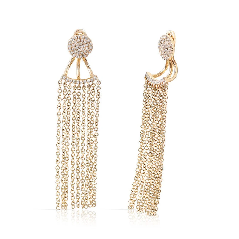 sterling silver stud earrings with diamonds -DIAMOND TWO PART TASSEL DROP EARRINGS