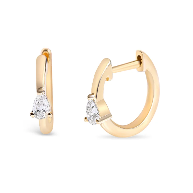 fancy stud earrings for fashionistas -ERIN PEAR SHAPED DIAMOND HUGGIES