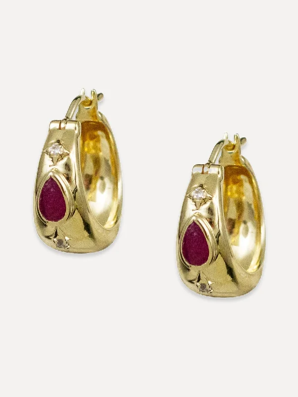 oval stud earrings for women -Fez Hoops