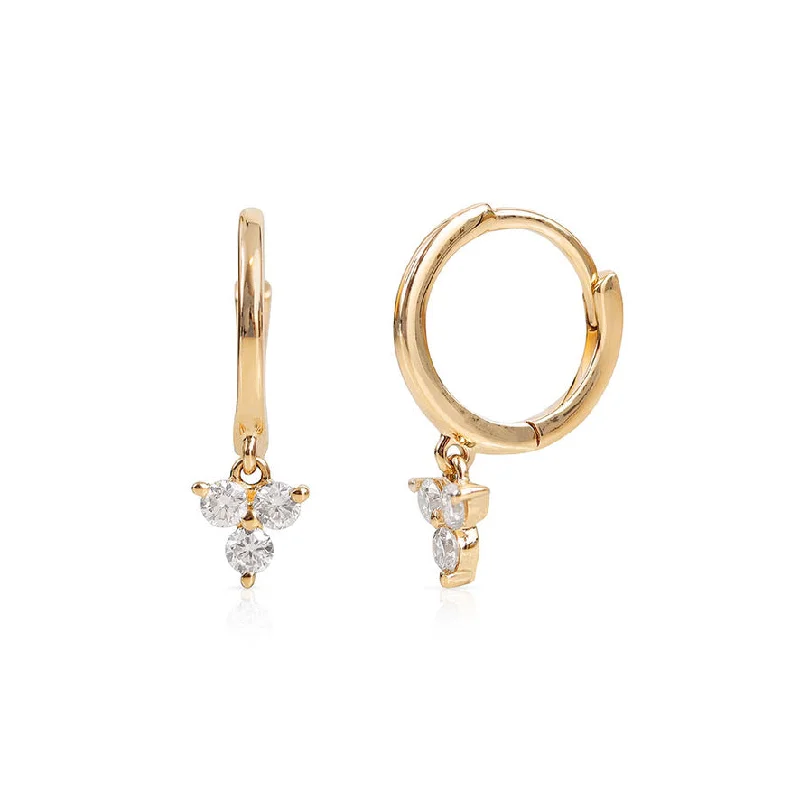 chic stud earrings for weddings -TRIO DIAMOND DROP HUGGIES